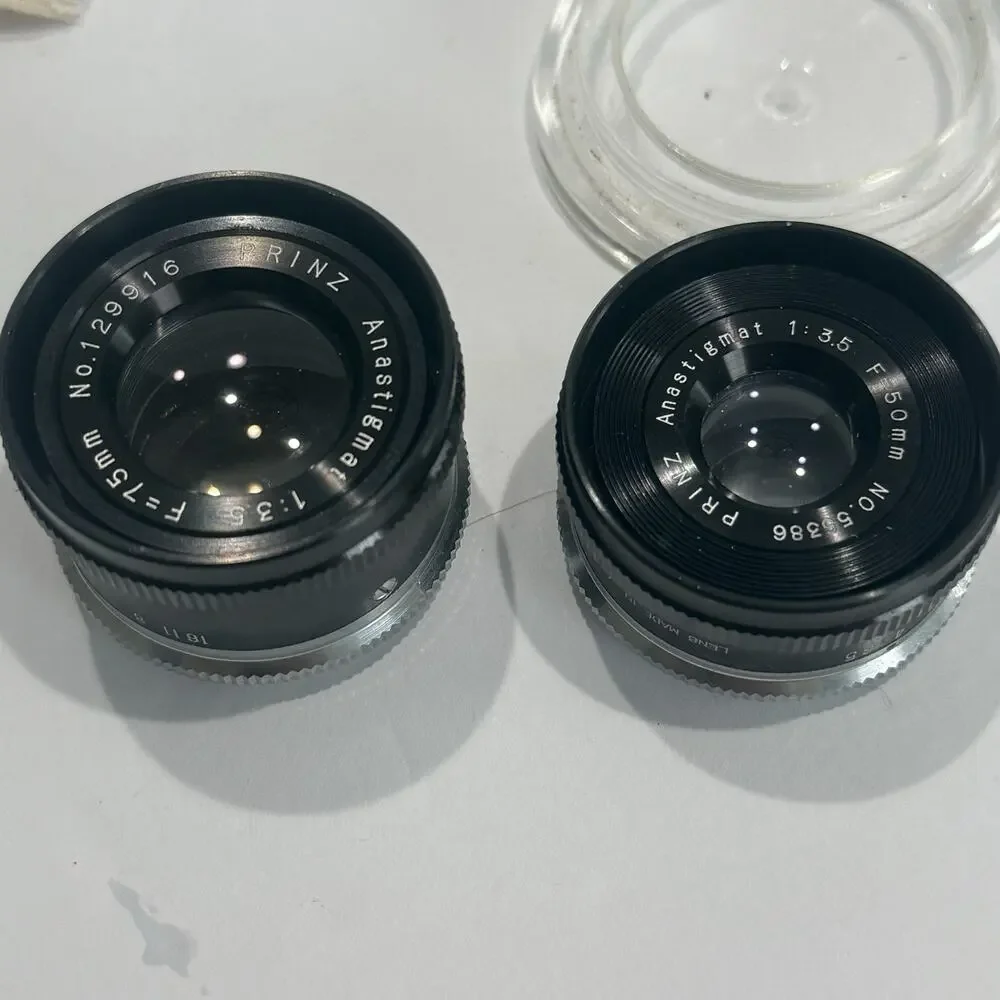 Lot of 2 Prinz Anastigmat Enlarger Lenses - 50mm f/3.5 & 75mm f/3.5 - Japan Vtg